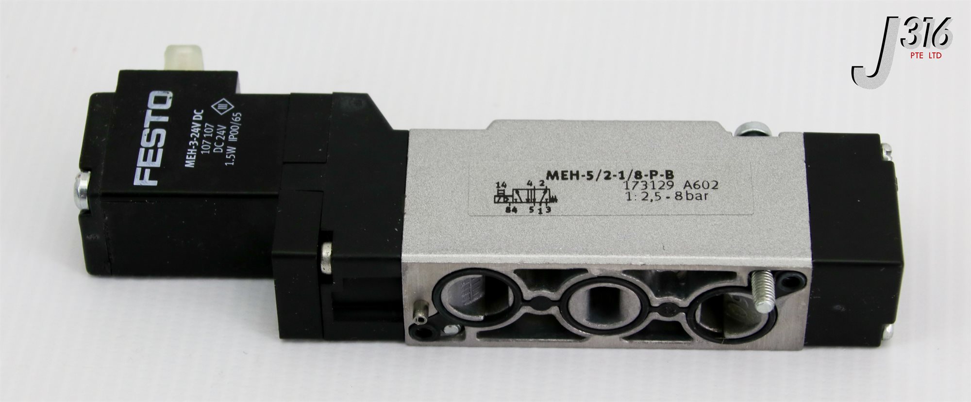 19393 FESTO SOLENOID VAVLE, MEH-3-24V, 173129 (NEW) MEH-5/2-1/8